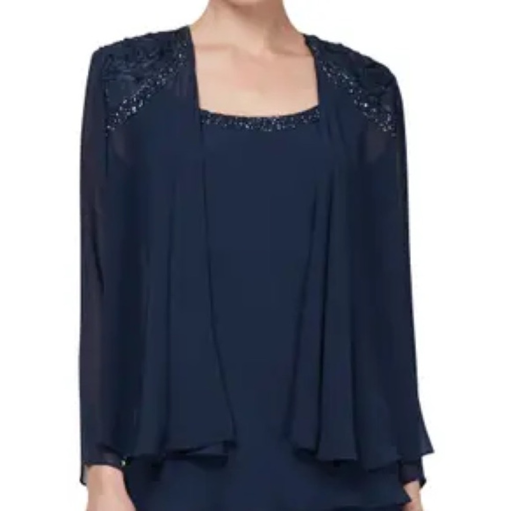 SLNY Blue Embellished 3/4 Sleeve Relaxed Blouse